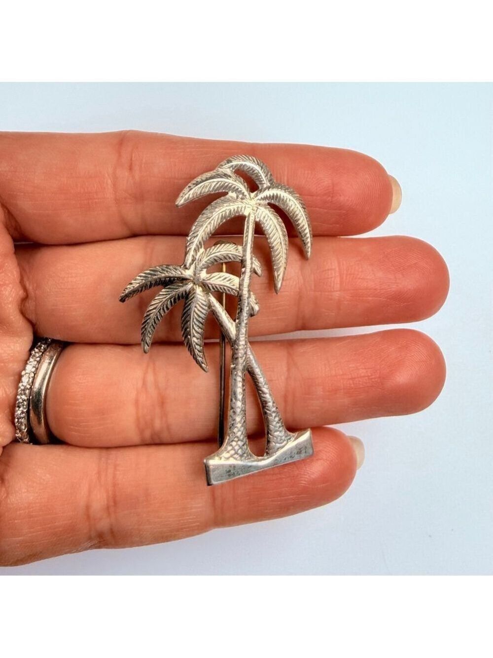 Tropical Palm Tree Figural 925 Sterling Silver Vintage Pin Brooch Mid Century - Picture 6 of 7